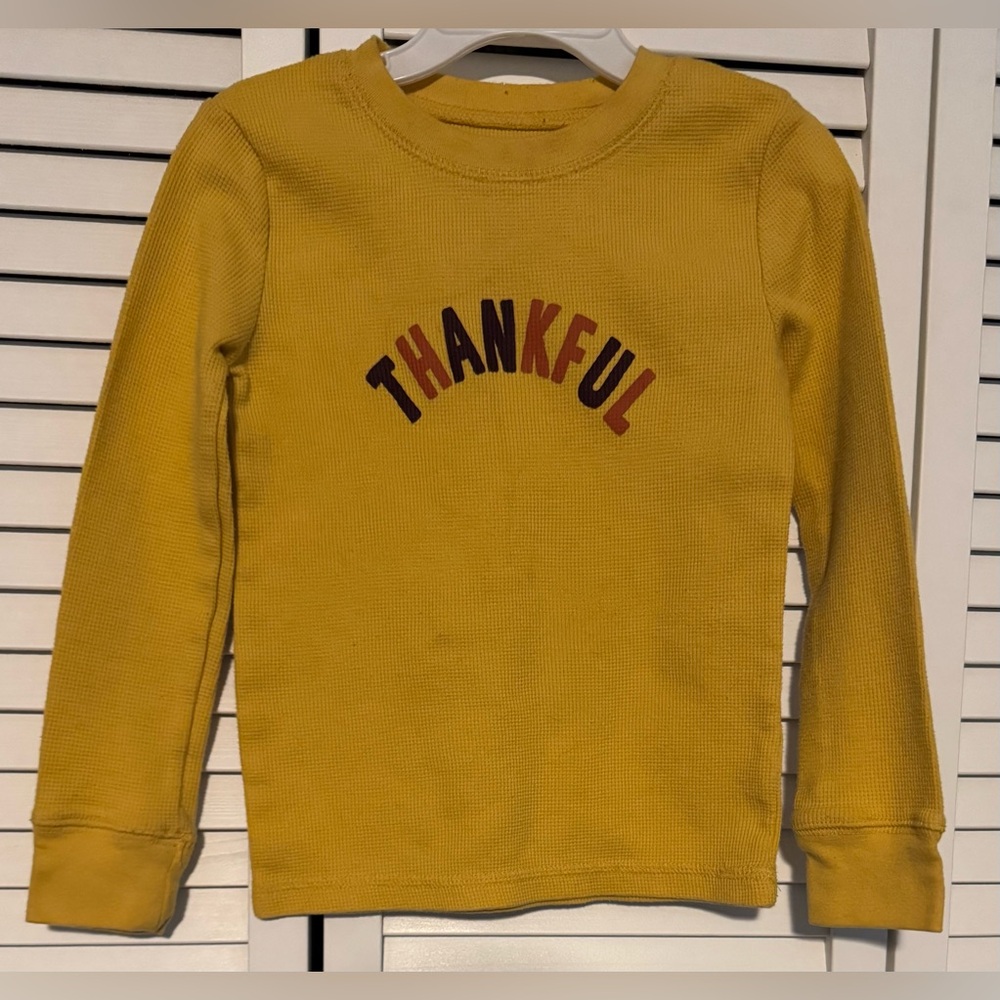 Yellow Thanksgiving Thankful Print Thermal Long Sleeve Shirt